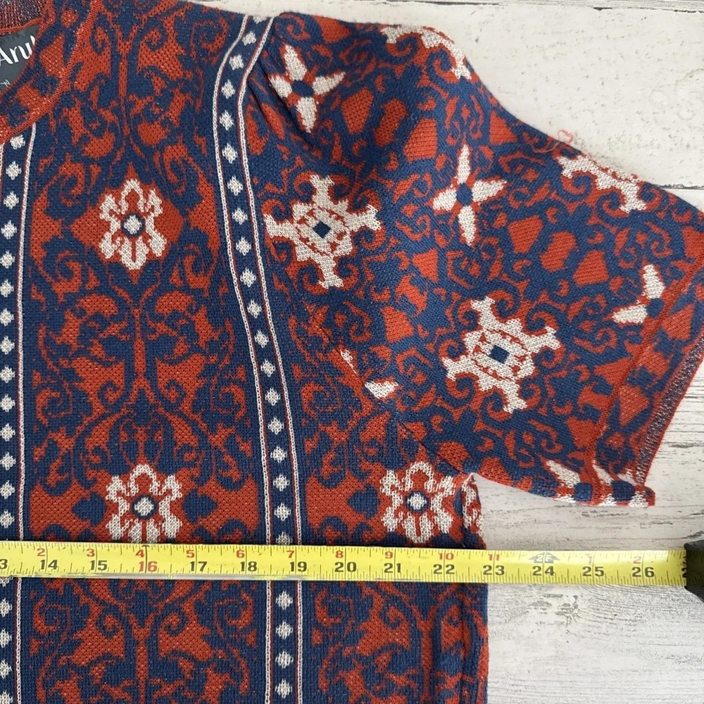 Arula Sweater Pullover Short Sleeve Rust‎ Floral Top Metallic Sz A/1X